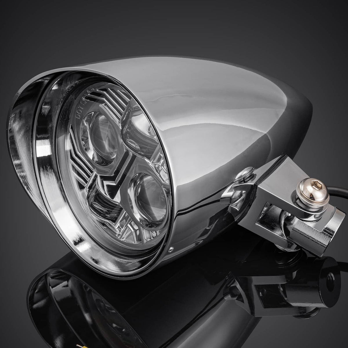 Chrome LED bullet headlight with clear multi-lens reflector and mounting bracket
