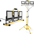 3-head LED work light kit with tripod stand and yellow aluminum frame, black lamp panels
