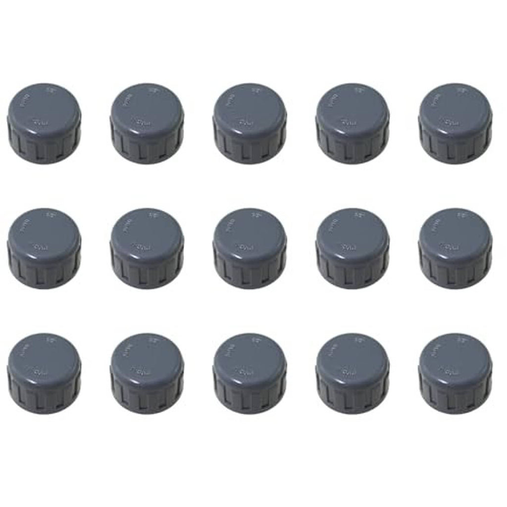 Grey PVC threaded cap plugs, multiple round adapters with ridged grip tops