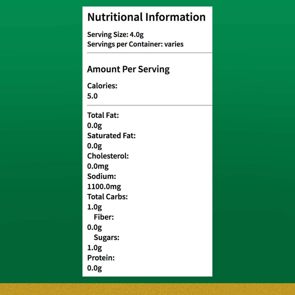 Nutrition facts panel for Herb-Ox chicken bouillon, serving size 4.0 g