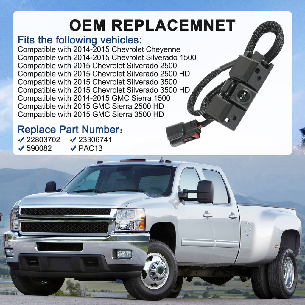 Rear view backup camera with wiring harness and connector plug, black mounting bracket