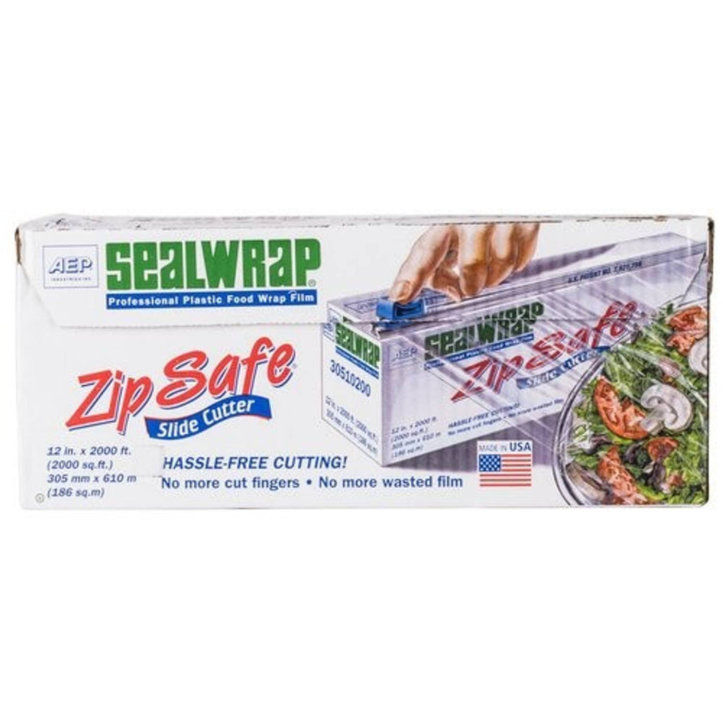Aep Sealwrap plastic food wrap box with ZipSafe slide cutter, 12 in x 2000 ft