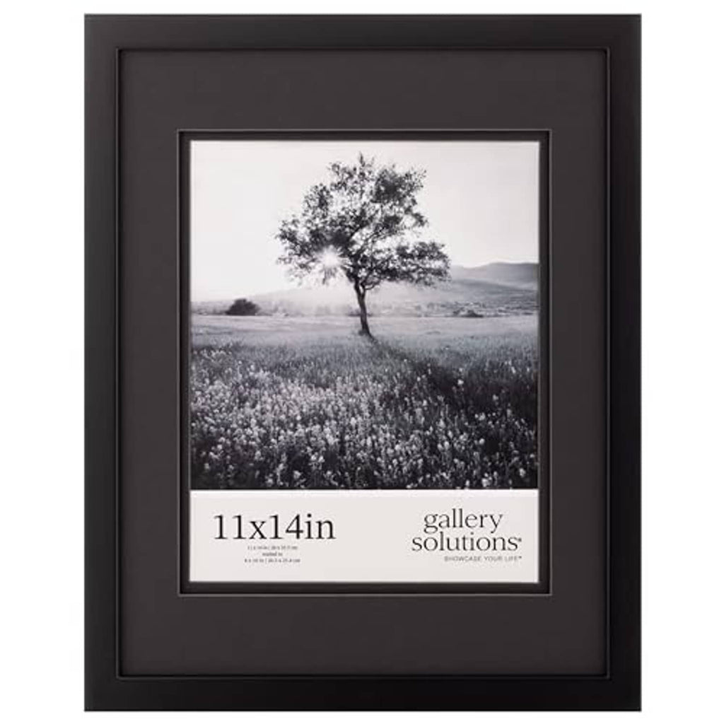 Black wood wall photo frame with white mat, matted 11x14 artwork view