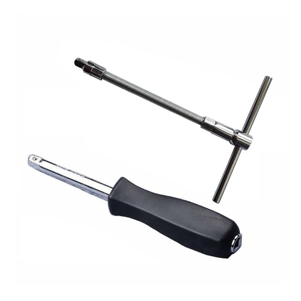 Flexible socket extension bar kit with chrome spinner handle and sliding T-handle