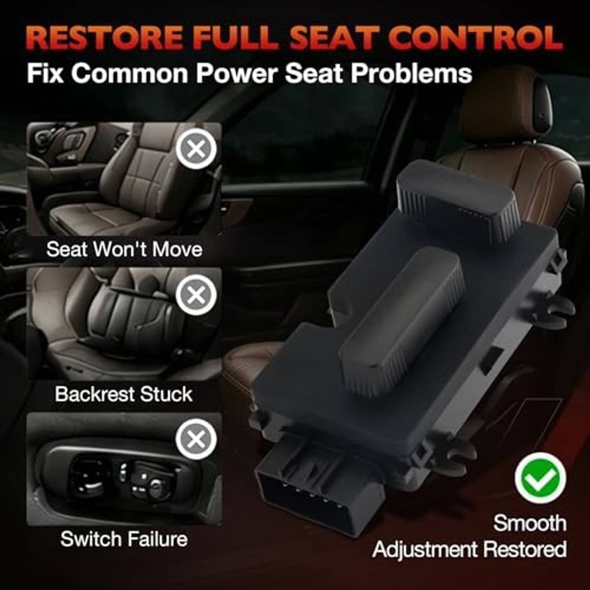 Black power seat switch module beside car seat control problem/restore graphic