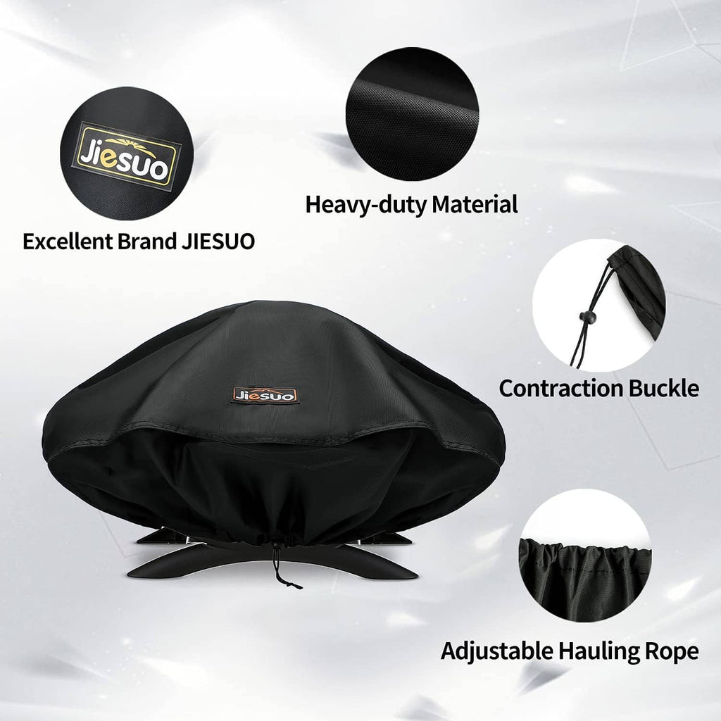 Black Jiesuo grill cover with adjustable contraction buckle and hauling rope