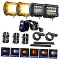 Black LED strobe pod light set with tube clamps, controller, wiring, and mounting brackets