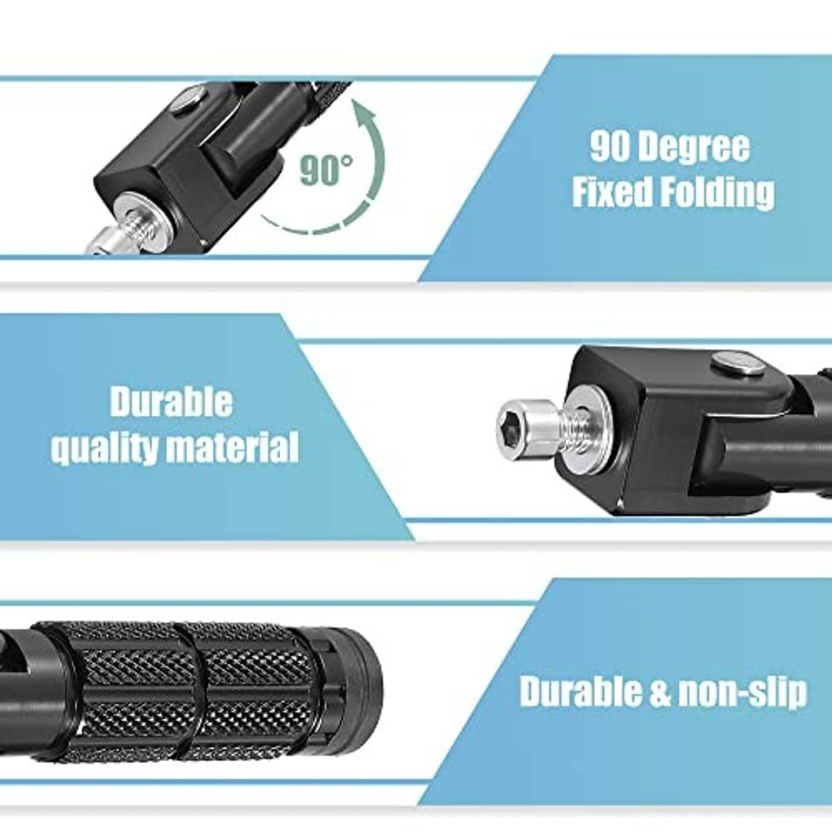 Black folding motorcycle rearset pegs with textured non-slip grip