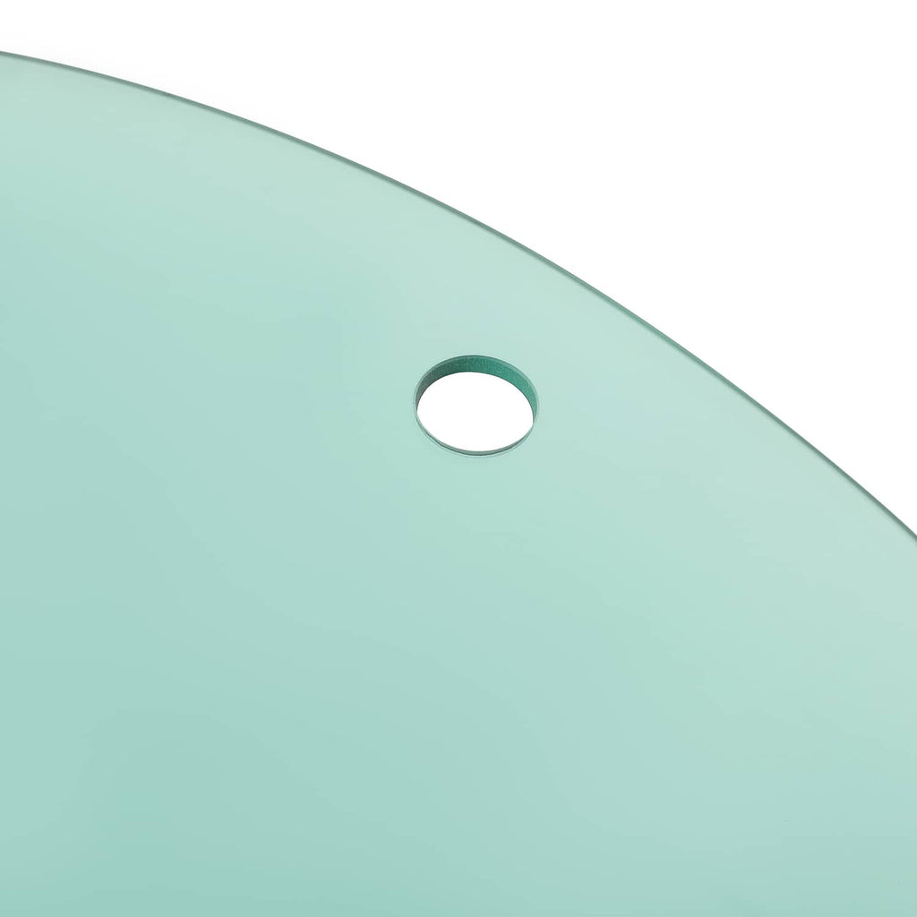 Close-up of light blue-green cab door glass with a single mounting hole near edge.
