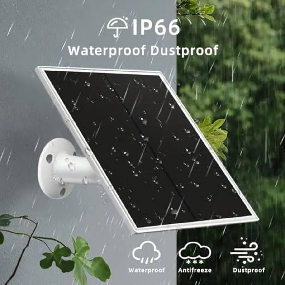 Waterproof dustproof solar panel charger with rain-splash design and white wall mount