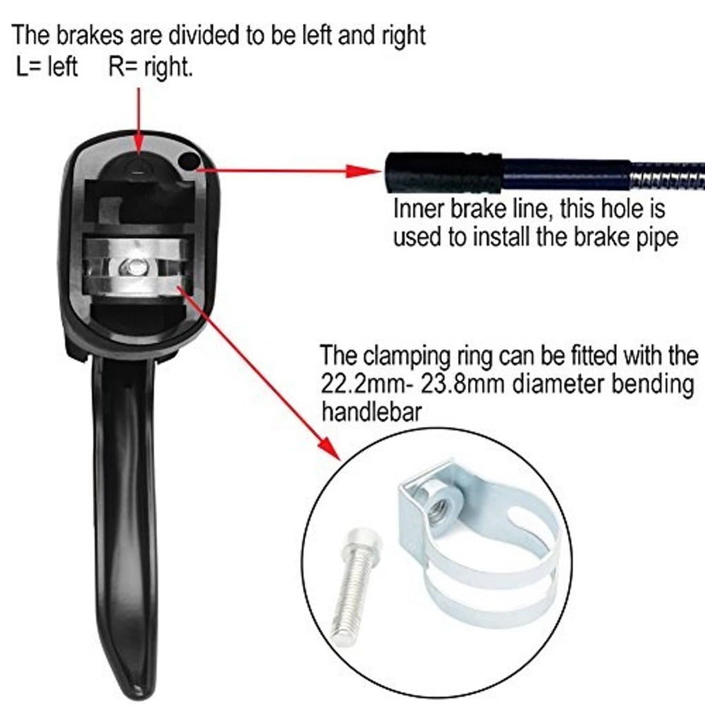 Bike brake lever left-right housing with inner brake line hole and clamping ring fit