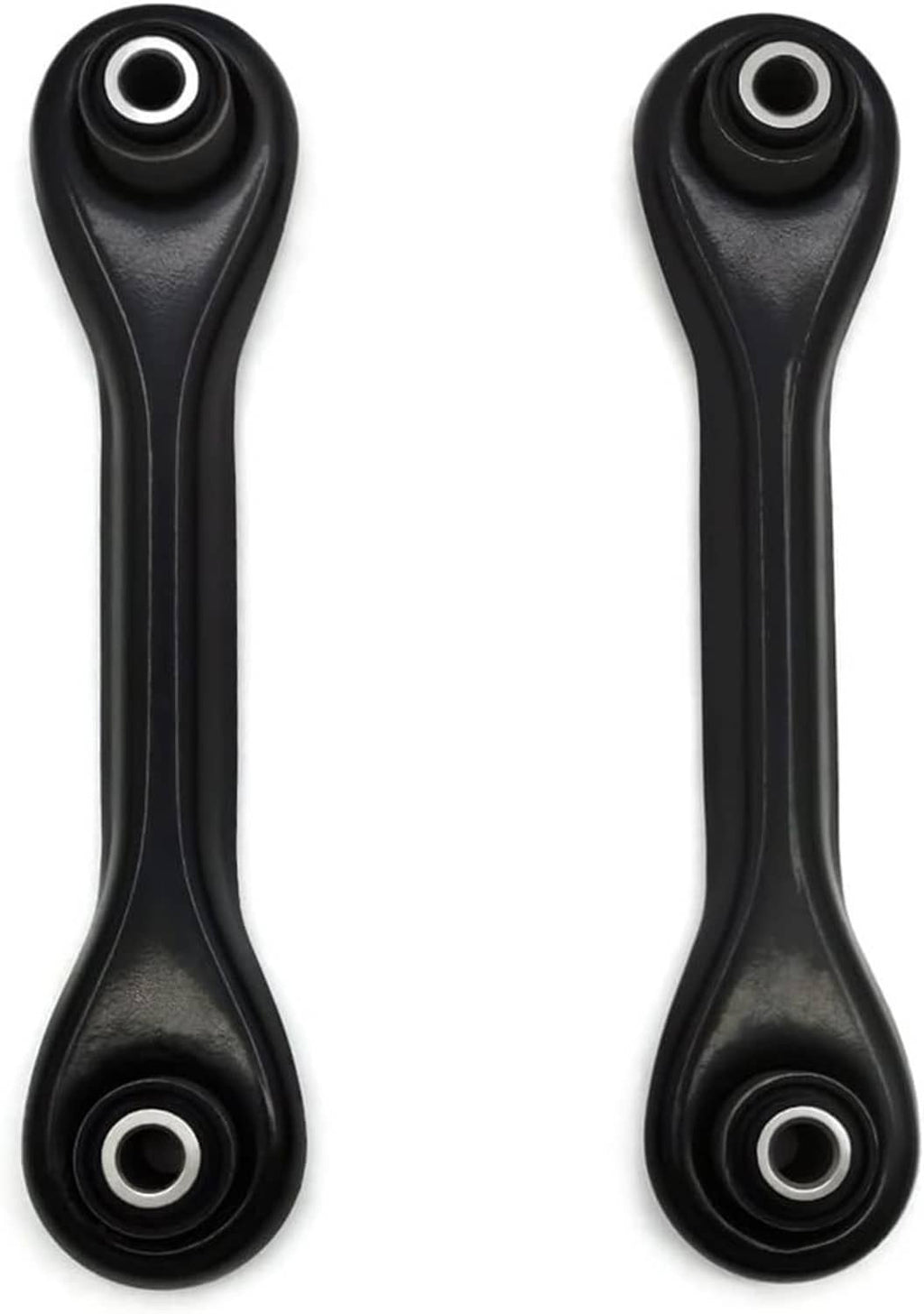 Pair of rear suspension control arms with rubber bushings