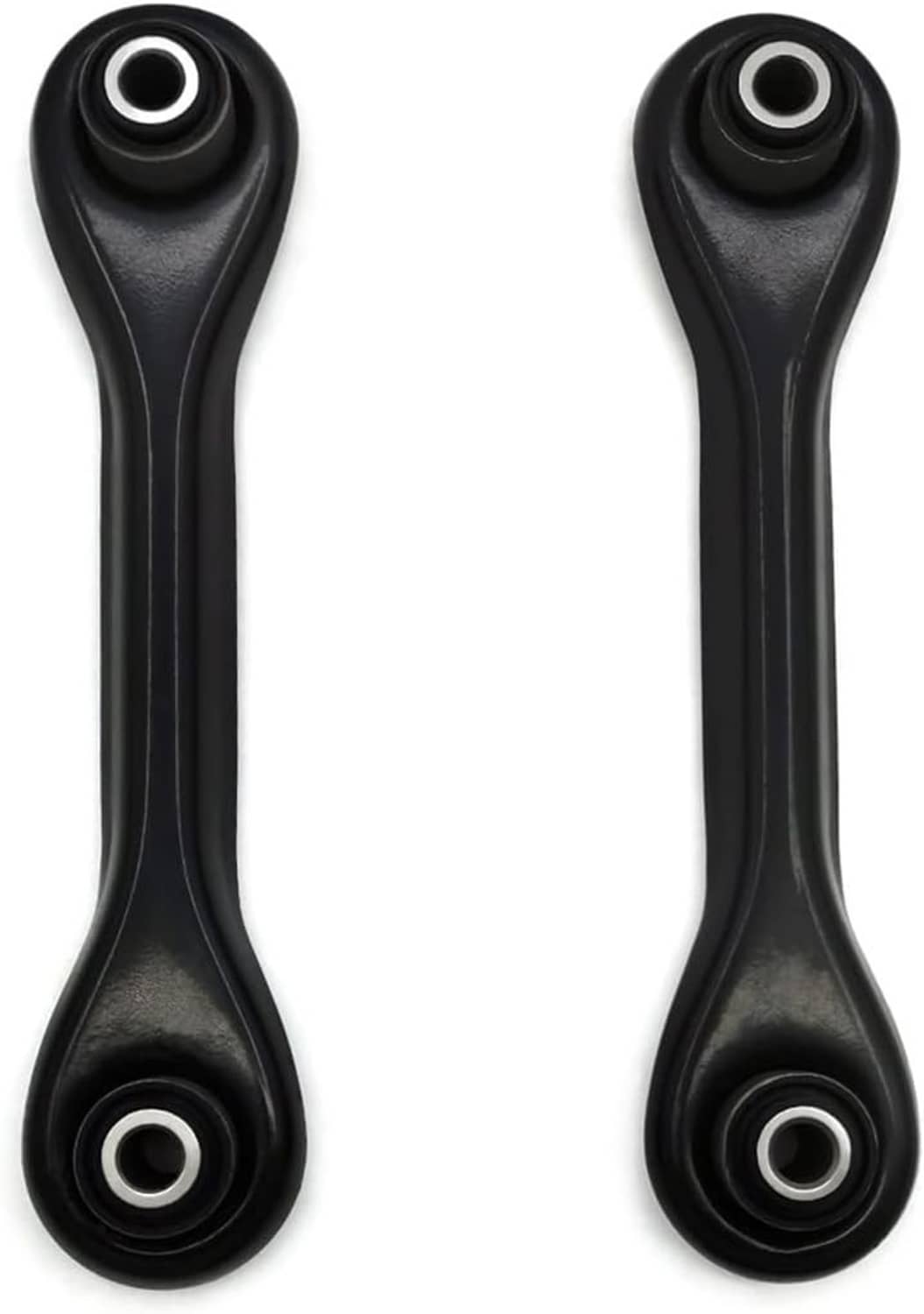 Pair of rear suspension control arms with rubber bushings