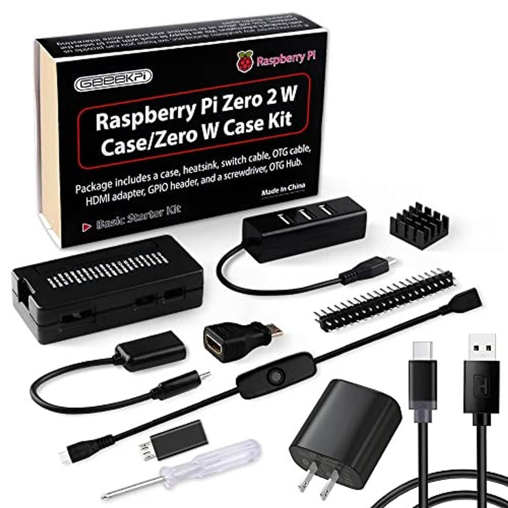 Raspberry Pi Zero 2 W case kit box with case, power supply, and heat sink accessories