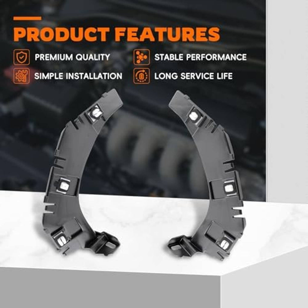 Pair of rear bumper fascia support brackets, black plastic with fastening mounts