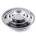 Three-piece round magnetic parts tray set, brushed stainless steel nesting bowls