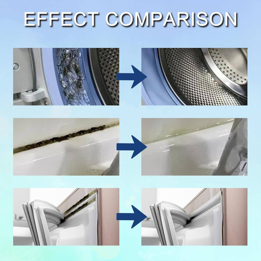Mold stain cleaner gel comparison showing cleaner washing machine drum surface