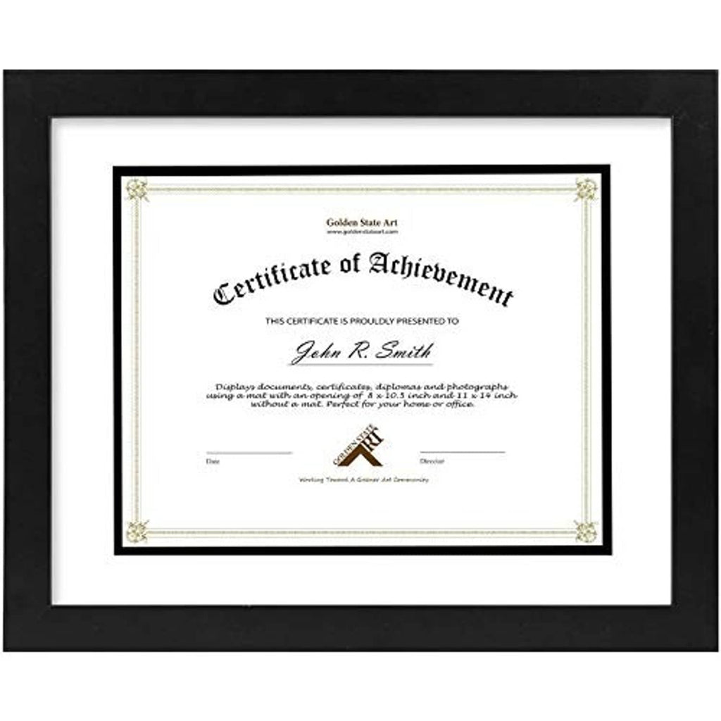 Black wood document frame with white mat and certificate display