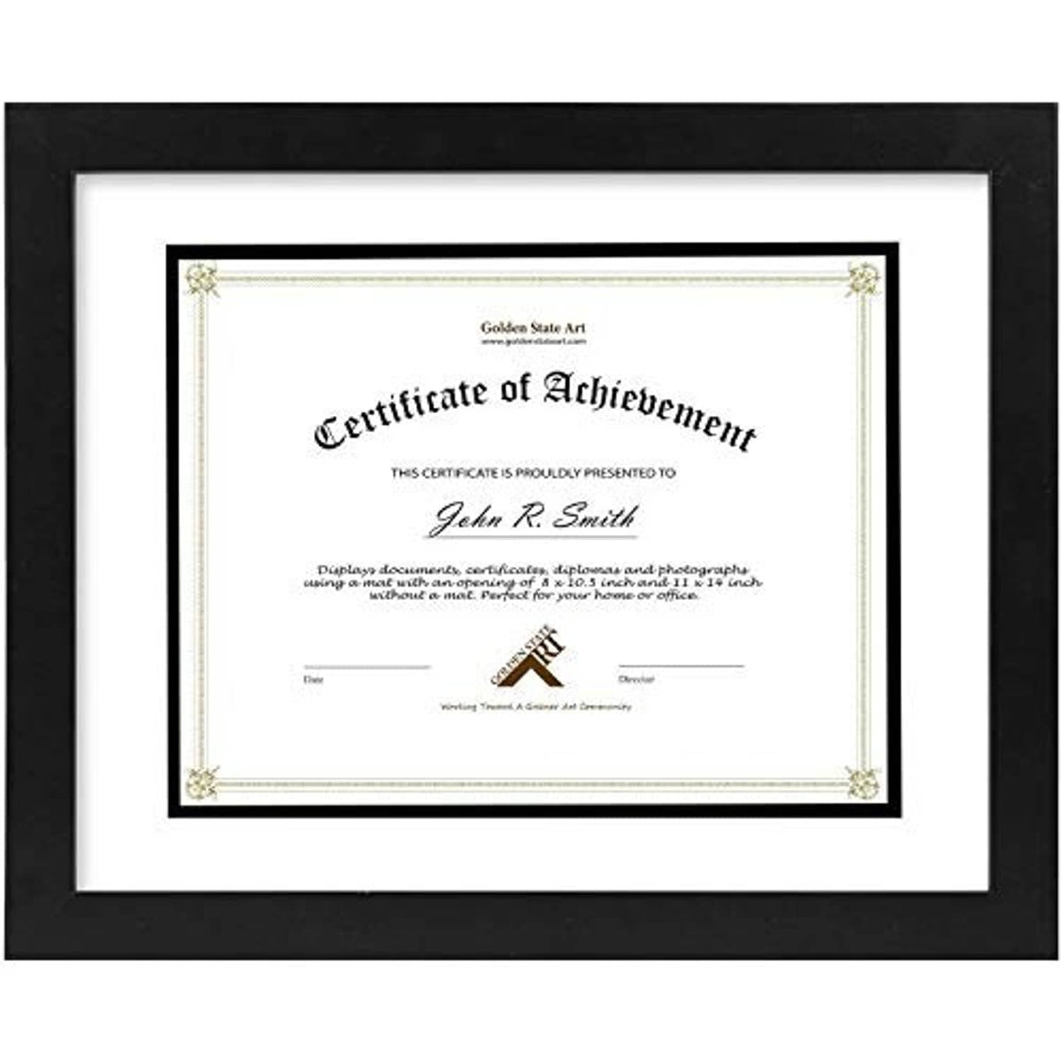 Black wood document frame with white mat and certificate display