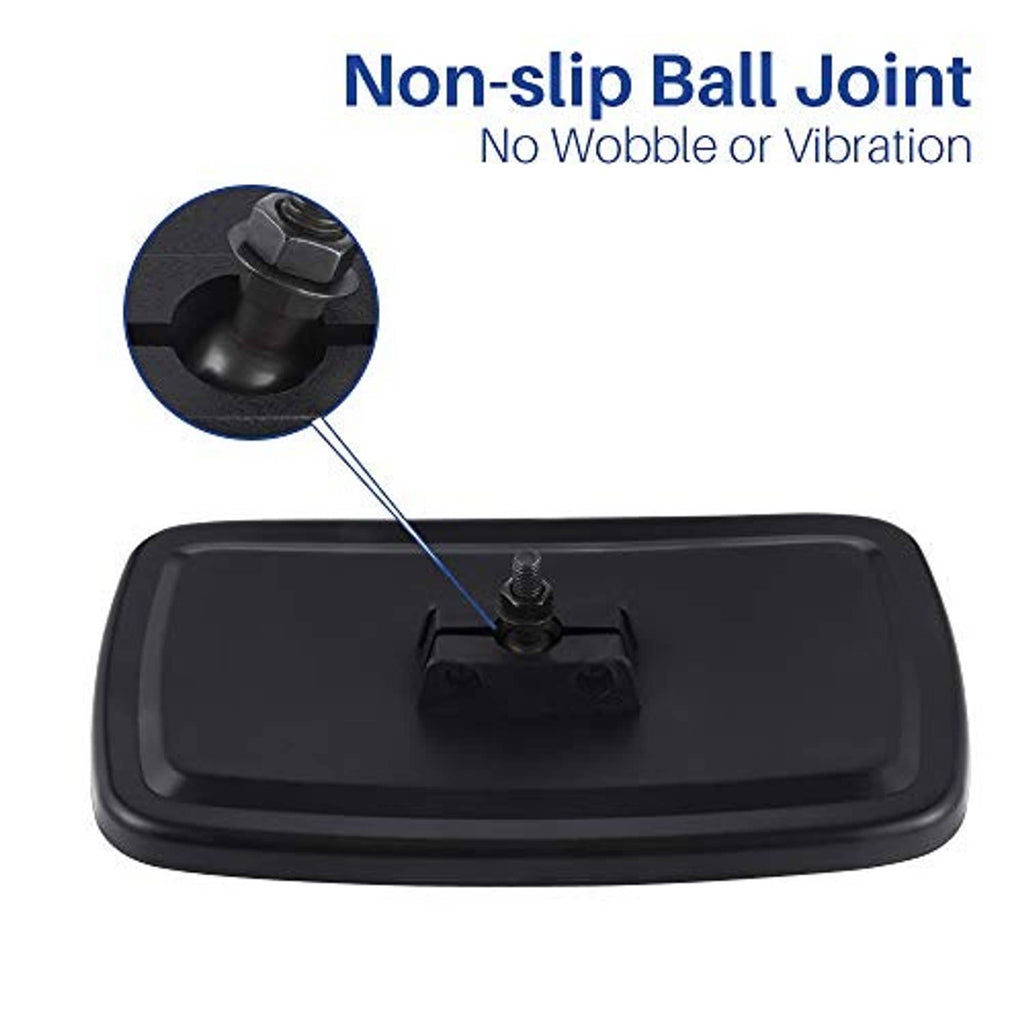 Black panoramic golf cart mirror base with non-slip ball joint and adjustment mount