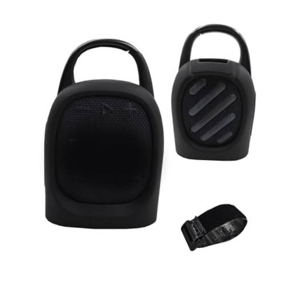 Black silicone speaker cover with carrying handle and mesh front protection