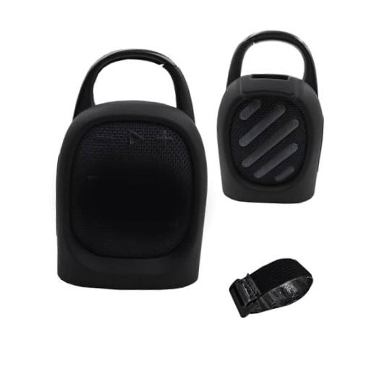 Black silicone speaker cover with carrying handle and mesh front protection