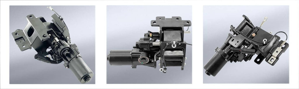 Left running board motor with bracket, multi-view set of parts