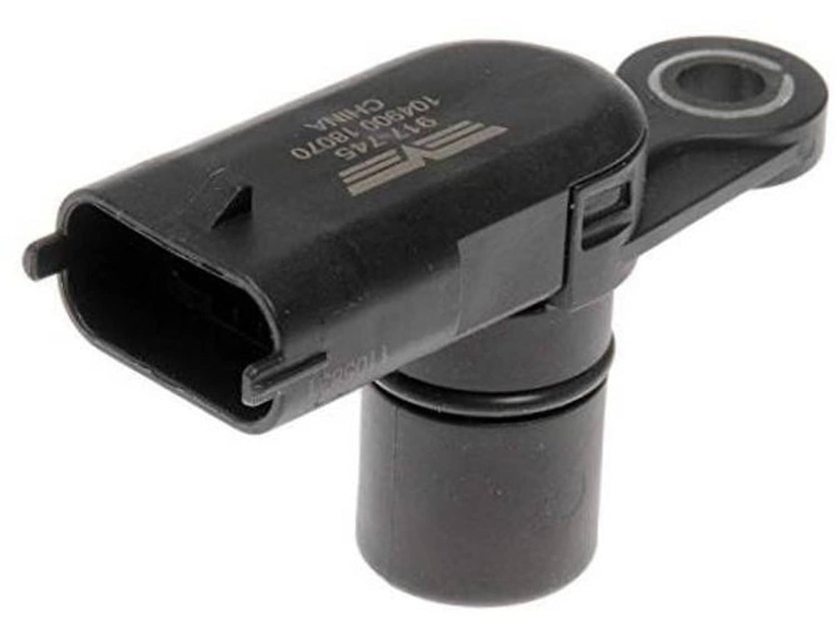 Engine camshaft position sensor with black connector and mounting bracket