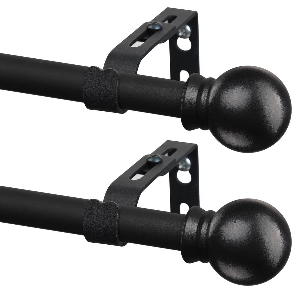 Matte black curtain rod set with rounded finials and mounting brackets, 2-pack