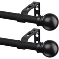 Matte black curtain rod set with rounded finials and mounting brackets, 2-pack