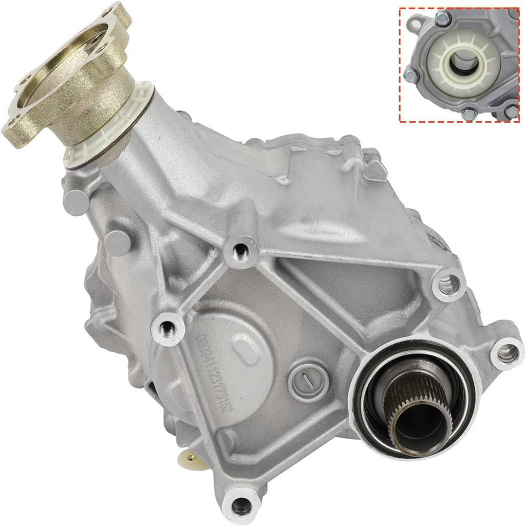 Transfer case PTO unit with gold input/output flange and exposed drive opening