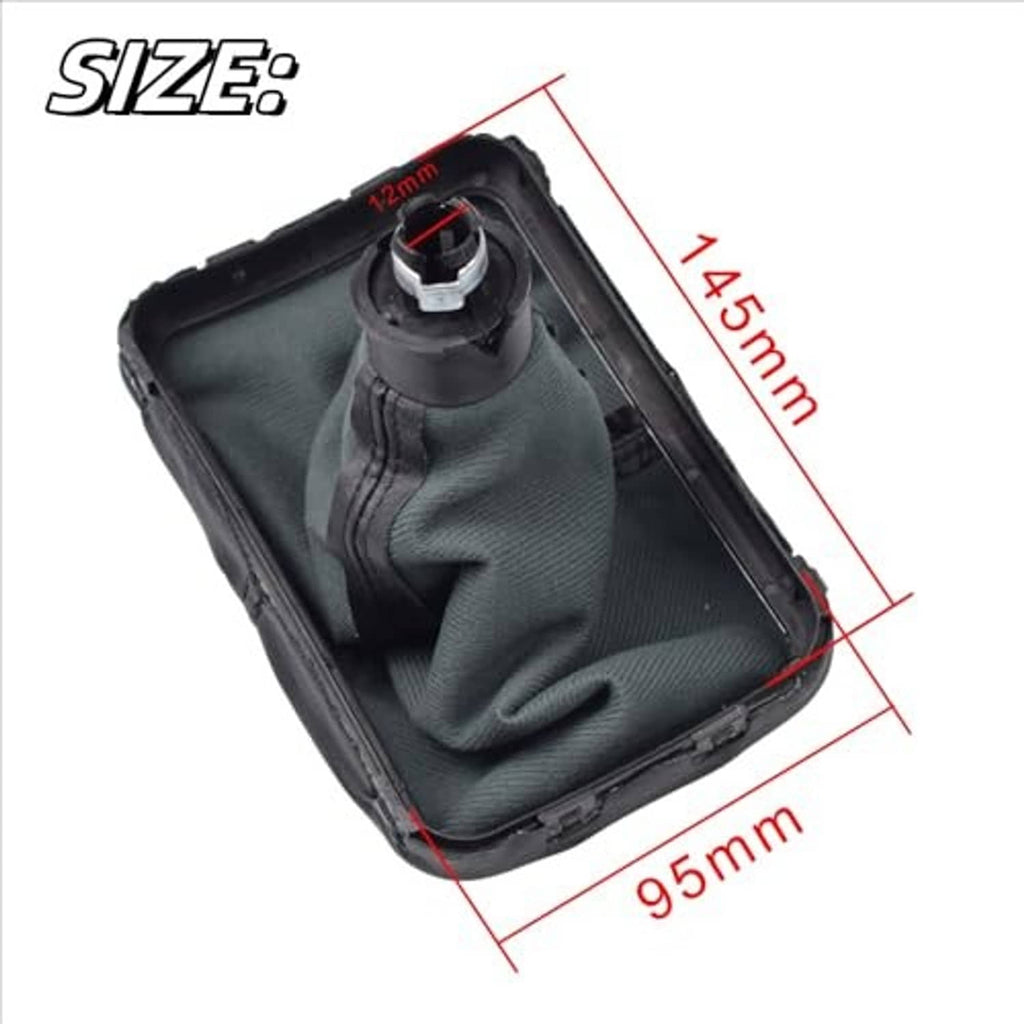 Black leather gear shift boot and knob with red measurement markings and mounting tabs