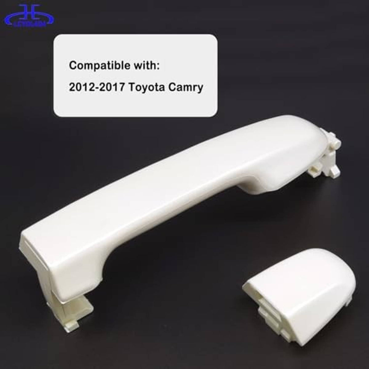 White exterior door handle with end cap cover and mounting points
