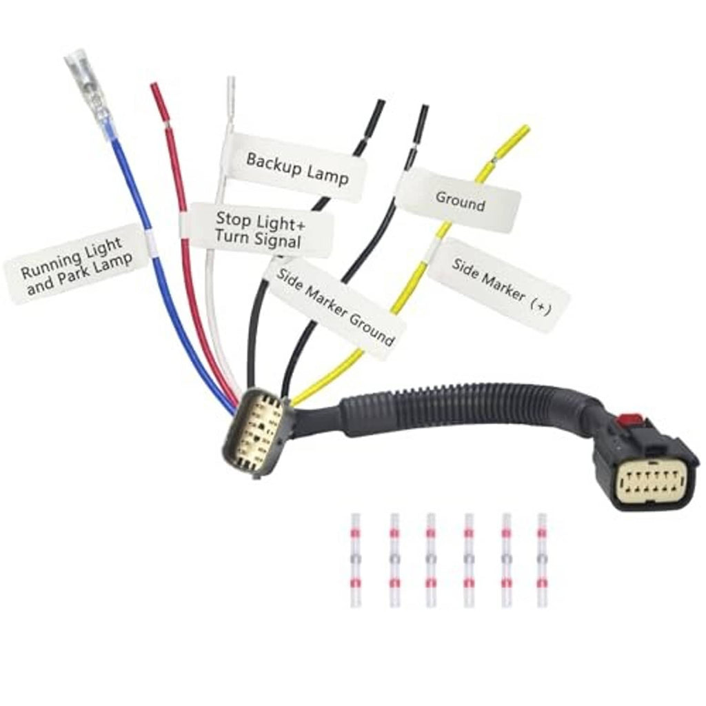 Tail light harness adapter with bundled wires, inline modules, and plug connector