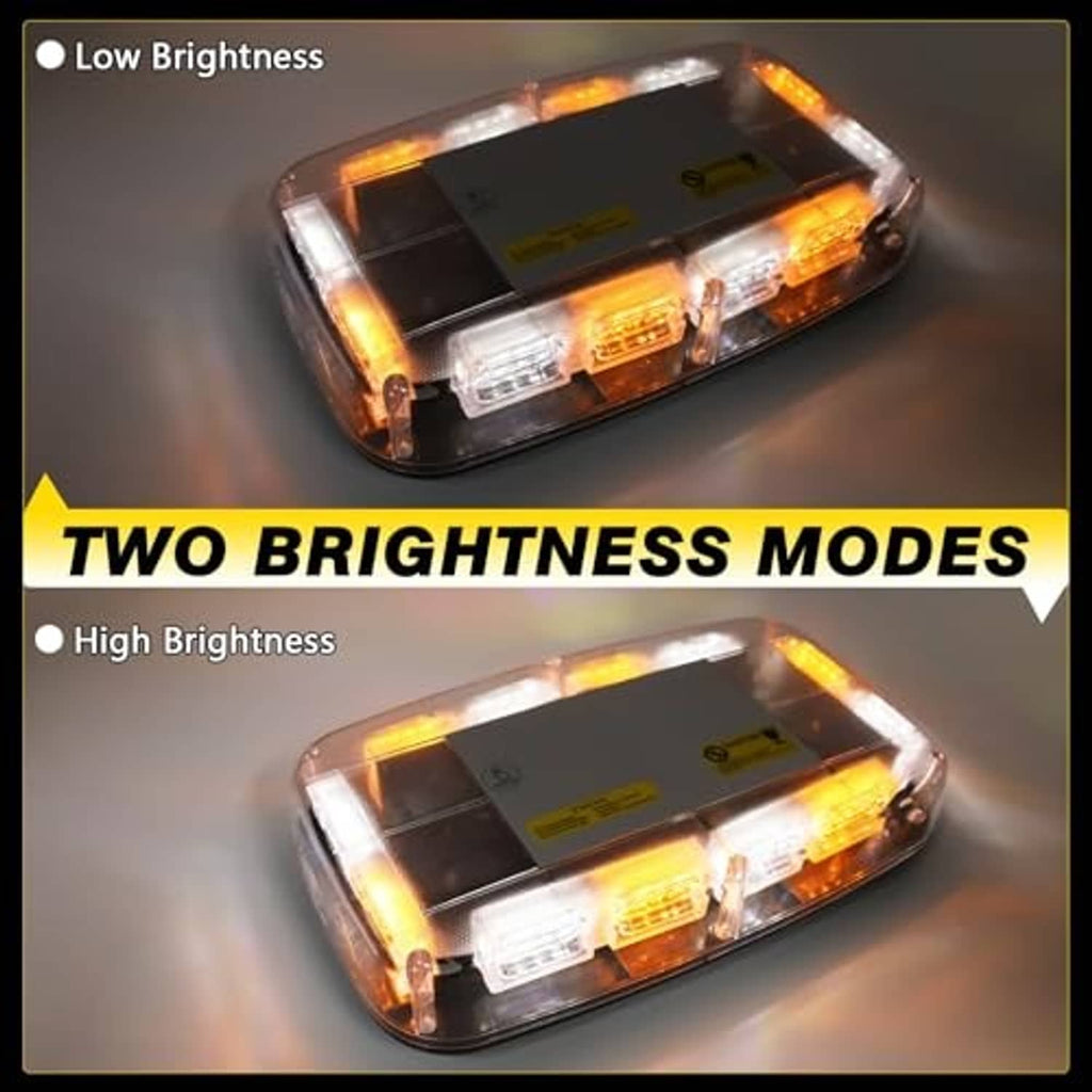 Roof strobe light with two brightness settings, clear amber/white housing