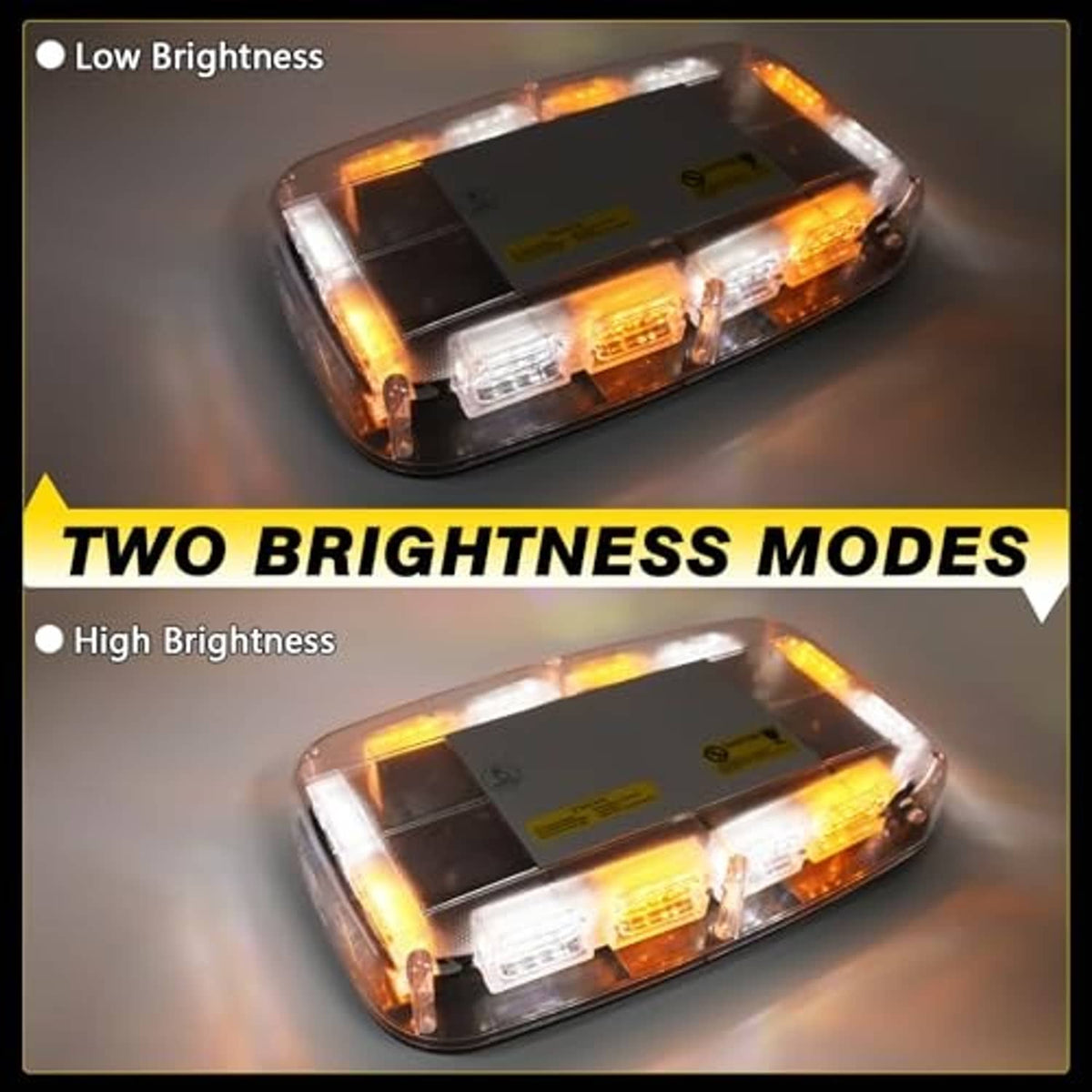 Roof strobe light with two brightness settings, clear amber/white housing