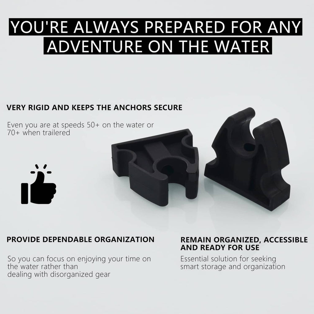 Black rubber boat light storage clips, two curved holders with central opening