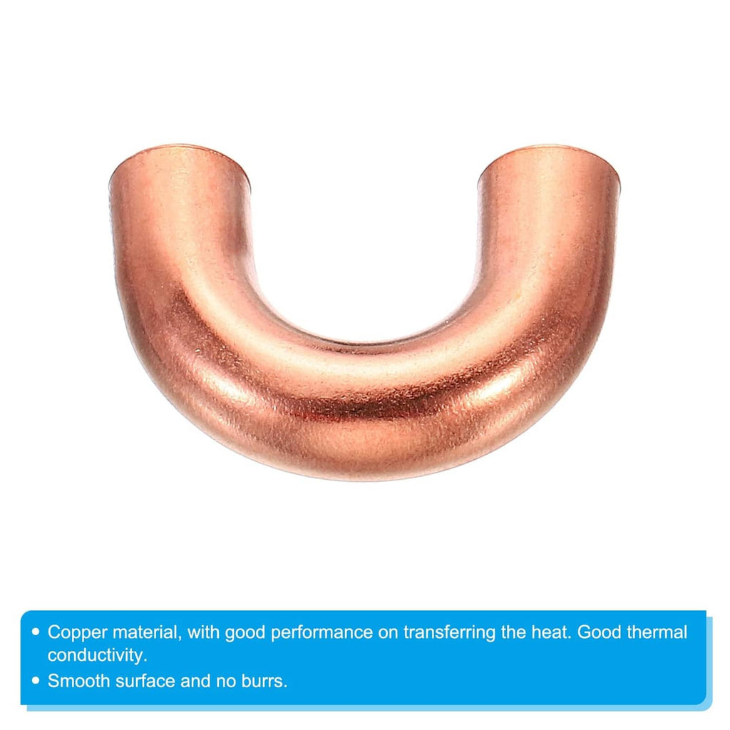 Copper elbow pipe fitting with smooth U-bend and open flared ends