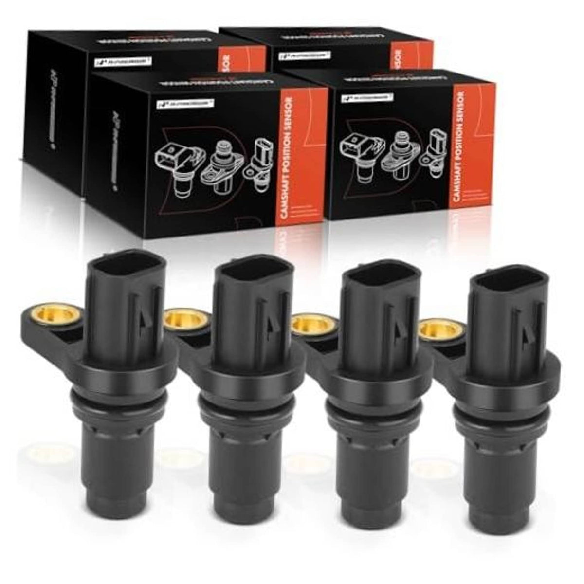Camshaft position sensor set of 4 with black housing and gold electrical contacts