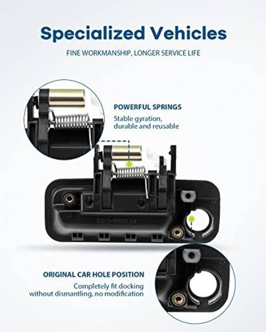 Front passenger exterior door handle mechanism with mounting holes