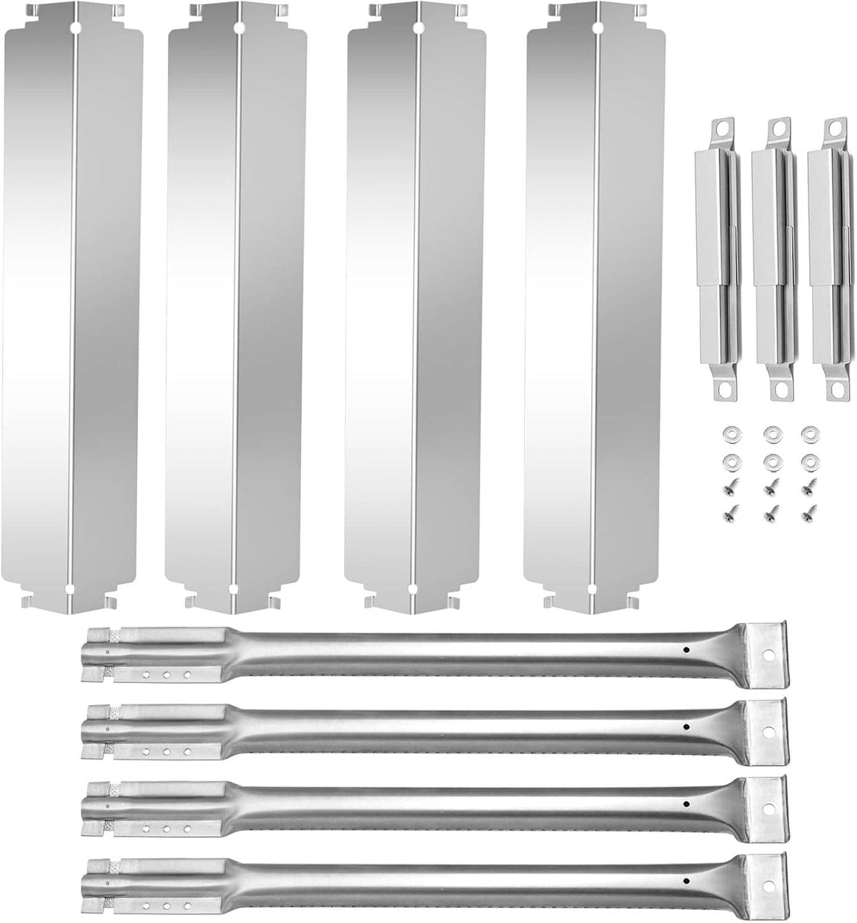 Stainless steel grill heat plate shields set with mounting brackets and screws
