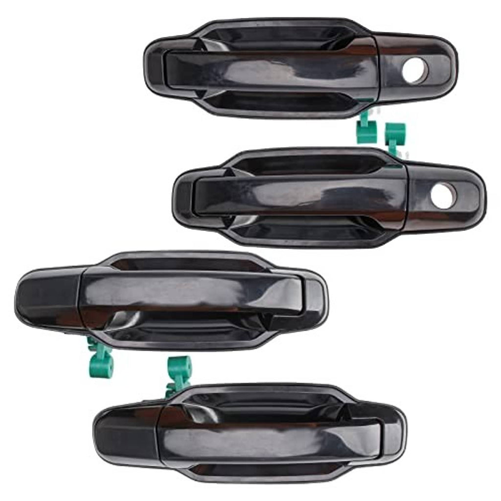 Set of four black exterior door handles with circular keyhole openings