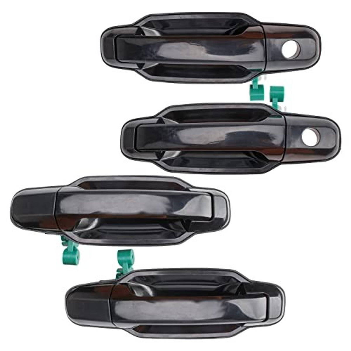 Set of four black exterior door handles with circular keyhole openings