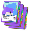 Rainbow 8-tab plastic binder dividers set with purple cover pages and multicolor tabs