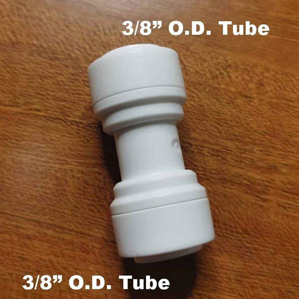 White 3/8 in O.D. tube push-fit connector, single coupling with ridged collar
