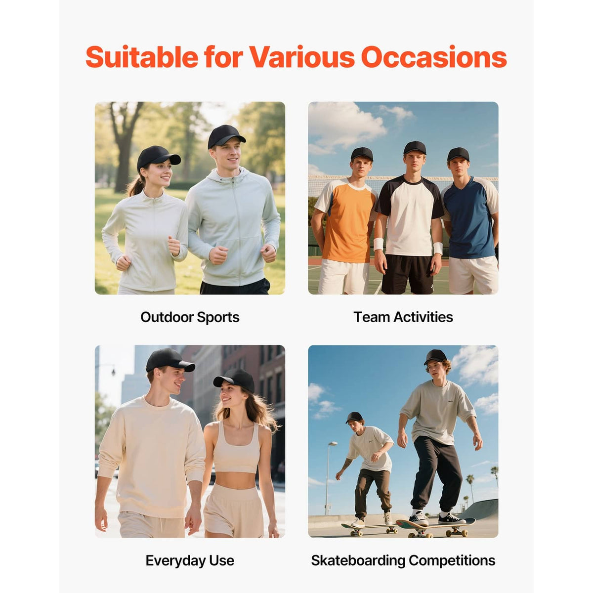 Black baseball cap worn during outdoor activities and everyday use