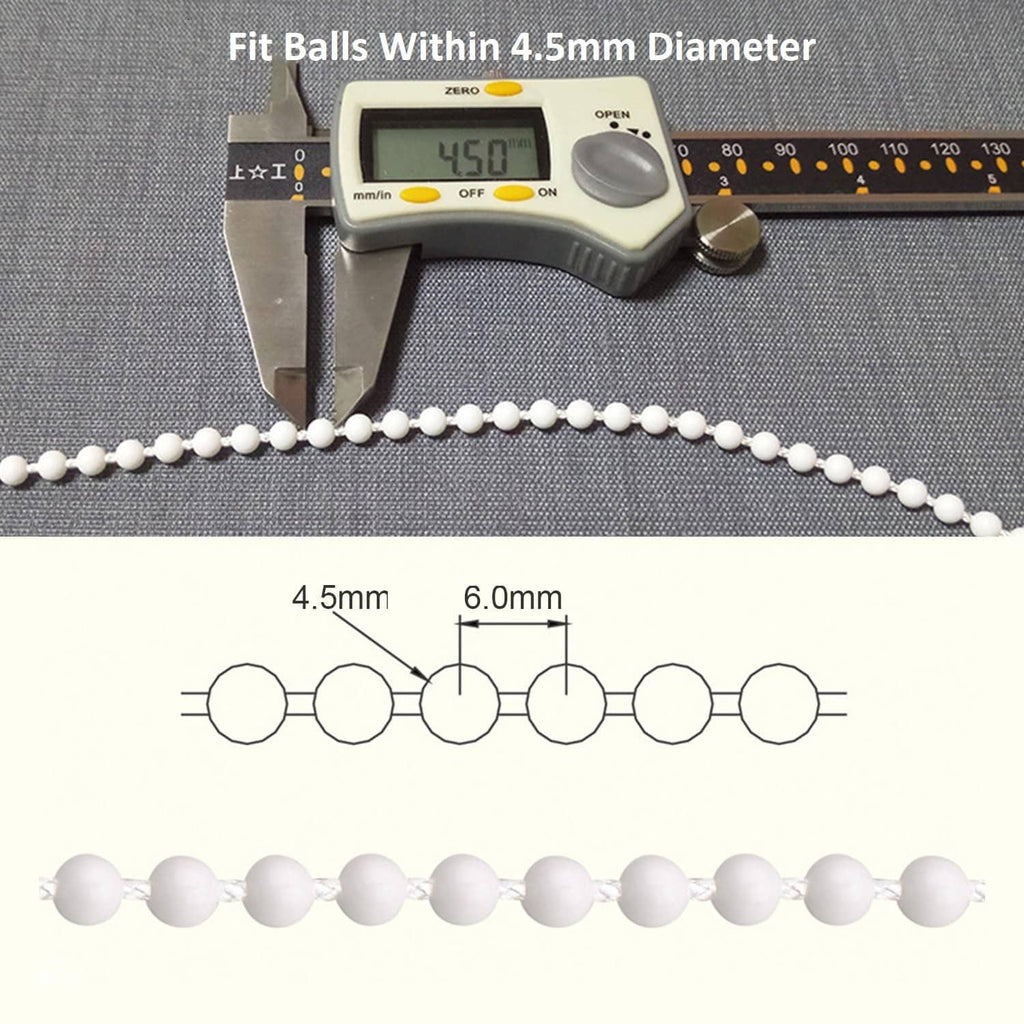 Curtain chain connector for 4.5mm bead chain, white connector and bead string
