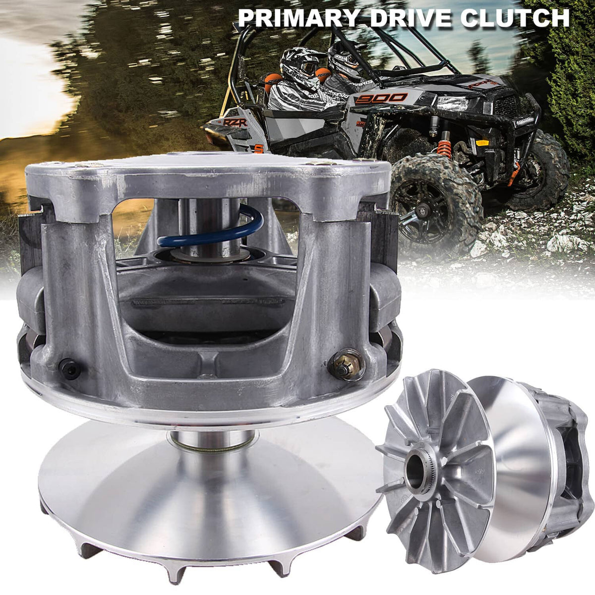 Primary drive clutch assembly with vented housing and spring bracket, metallic finish