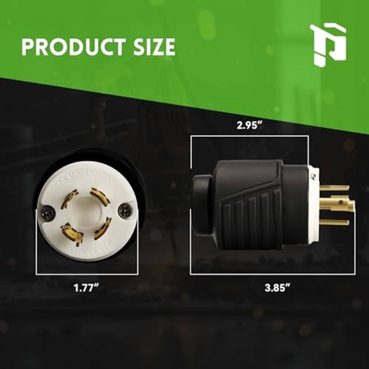 Locking generator twist-lock male plug, white face with gold contacts, black body