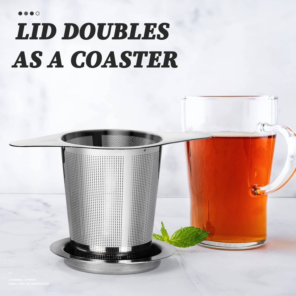 Stainless steel tea infuser with mesh basket and wide flat base ring